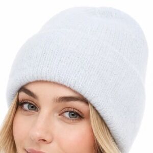 Calia Luxe Beanie Light Blue Knit Cuffed Fuzzy Winter Hat OSFM